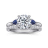 Reema - 14K White Gold Three Stone Round Lotus Sapphire and Diamond Engagement Ring