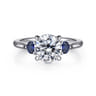 Madison - 14K White Gold Round Three Stone Lotus Sapphire and Diamond Engagement Ring