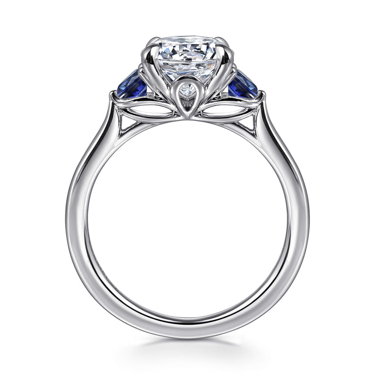Madison - 14K White Gold Round Three Stone Lotus Sapphire and Diamond Engagement Ring - Shot 2
