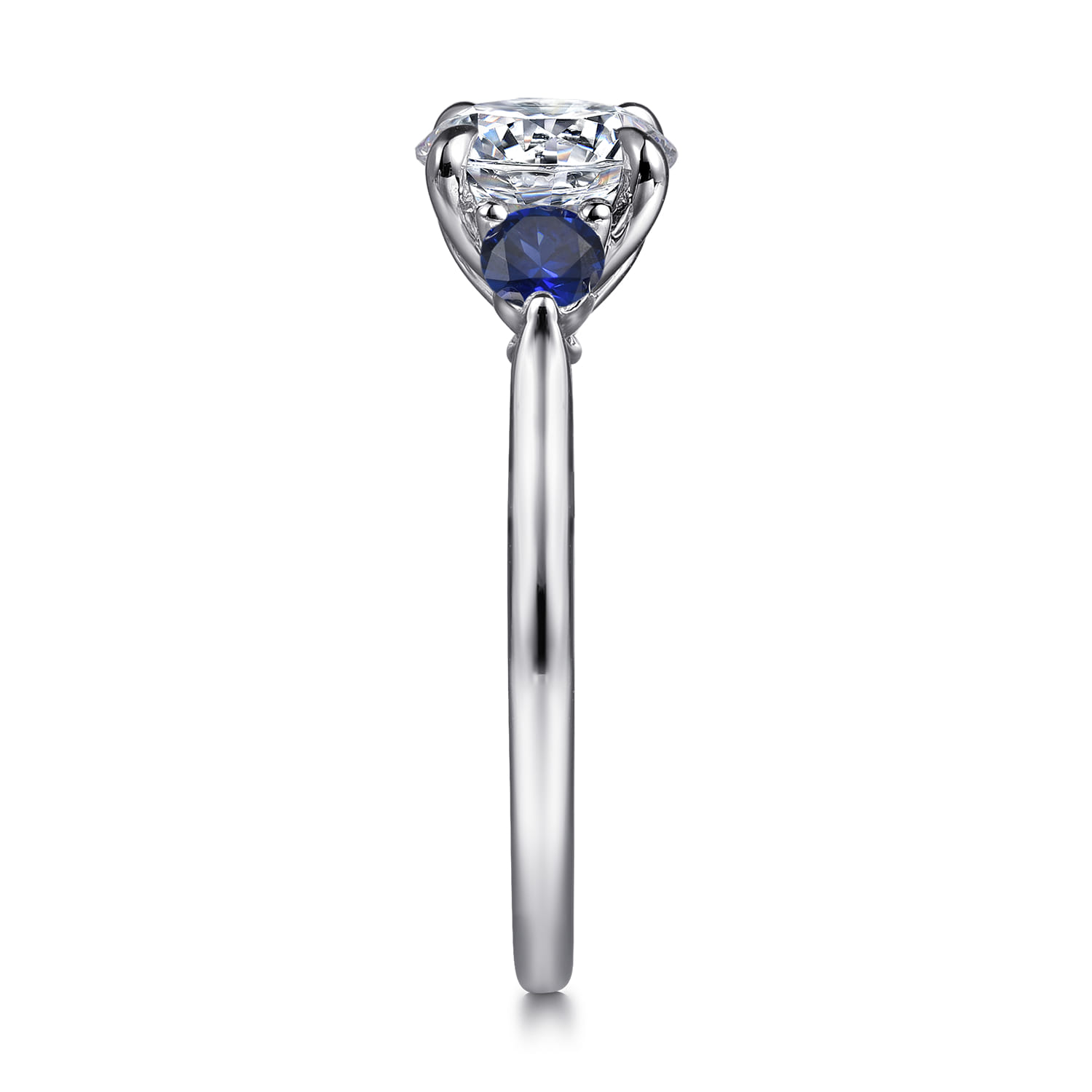 Madison - 14K White Gold Round Three Stone Lotus Sapphire and Diamond Engagement Ring - Shot 5