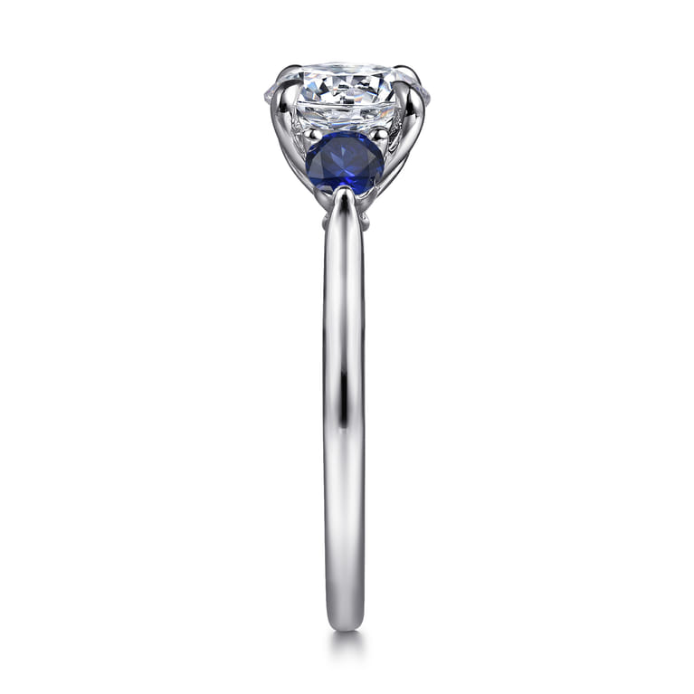 Madison - 14K White Gold Round Three Stone Lotus Sapphire and Diamond Engagement Ring - Shot 5