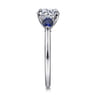 Madison - 14K White Gold Round Three Stone Lotus Sapphire and Diamond Engagement Ring