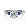 Monty - 14K White Gold Round Three Stone Lotus Diamond and A Quality Sapphire Engagement Ring - 0.11 ct