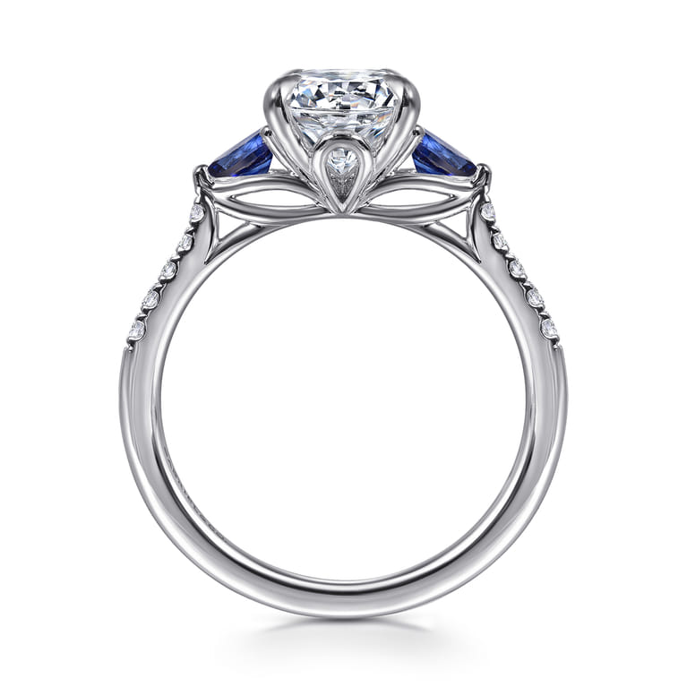 Monty - 14K White Gold Round Three Stone Lotus Diamond and A Quality Sapphire Engagement Ring - 0.11 ct - Shot 2