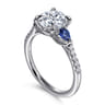 Monty - 14K White Gold Round Three Stone Lotus Diamond and A Quality Sapphire Engagement Ring - 0.11 ct