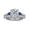 Monty - 14K White Gold Round Three Stone Lotus Diamond and A Quality Sapphire Engagement Ring - 0.11 ct