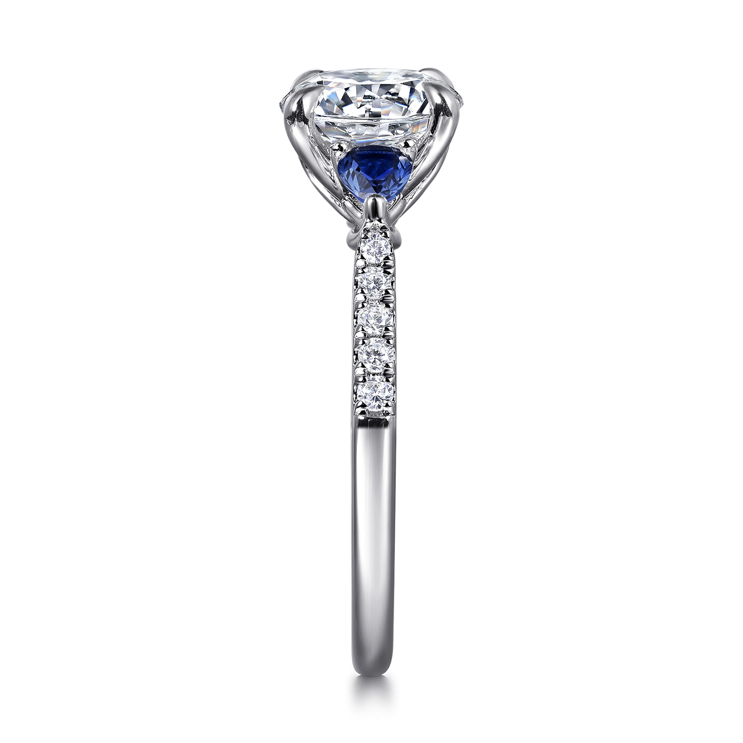 Monty - 14K White Gold Round Three Stone Lotus Diamond and A Quality Sapphire Engagement Ring - 0.11 ct - Shot 5