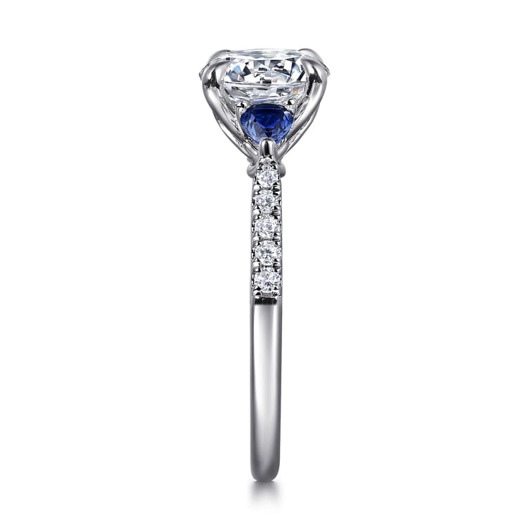 Monty - 14K White Gold Round Three Stone Lotus Diamond and A Quality Sapphire Engagement Ring - 0.11 ct - Shot 5