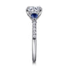 Monty - 14K White Gold Round Three Stone Lotus Diamond and A Quality Sapphire Engagement Ring - 0.11 ct