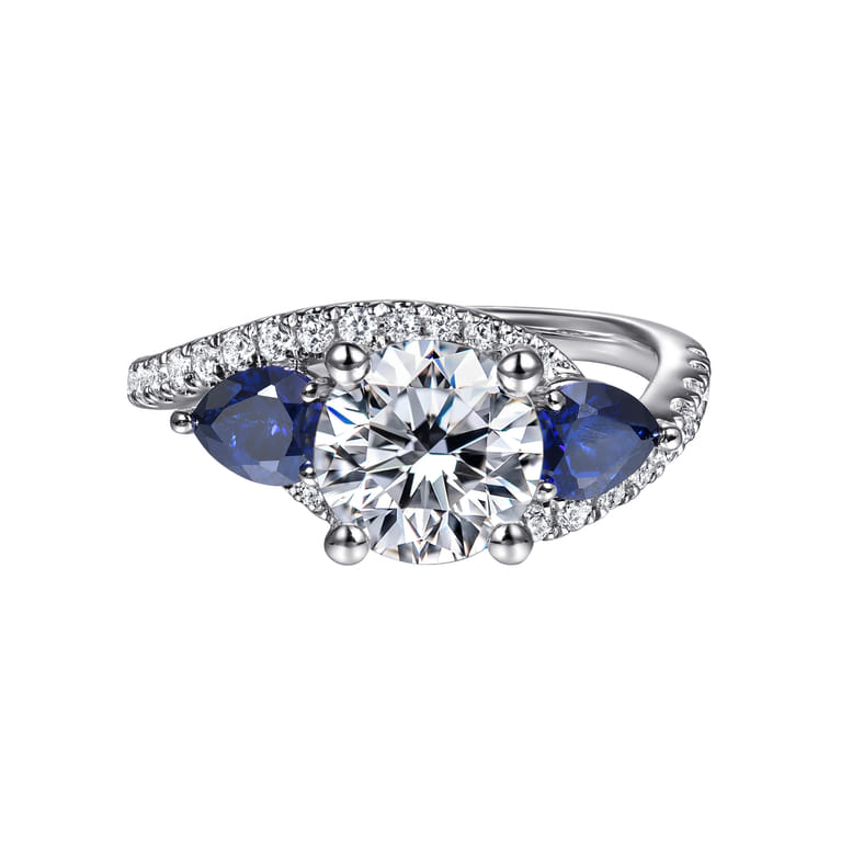 Estefania - 14K White Gold Round Three Stone Sapphire and Diamond Engagement Ring - 0.35 ct - Shot 1