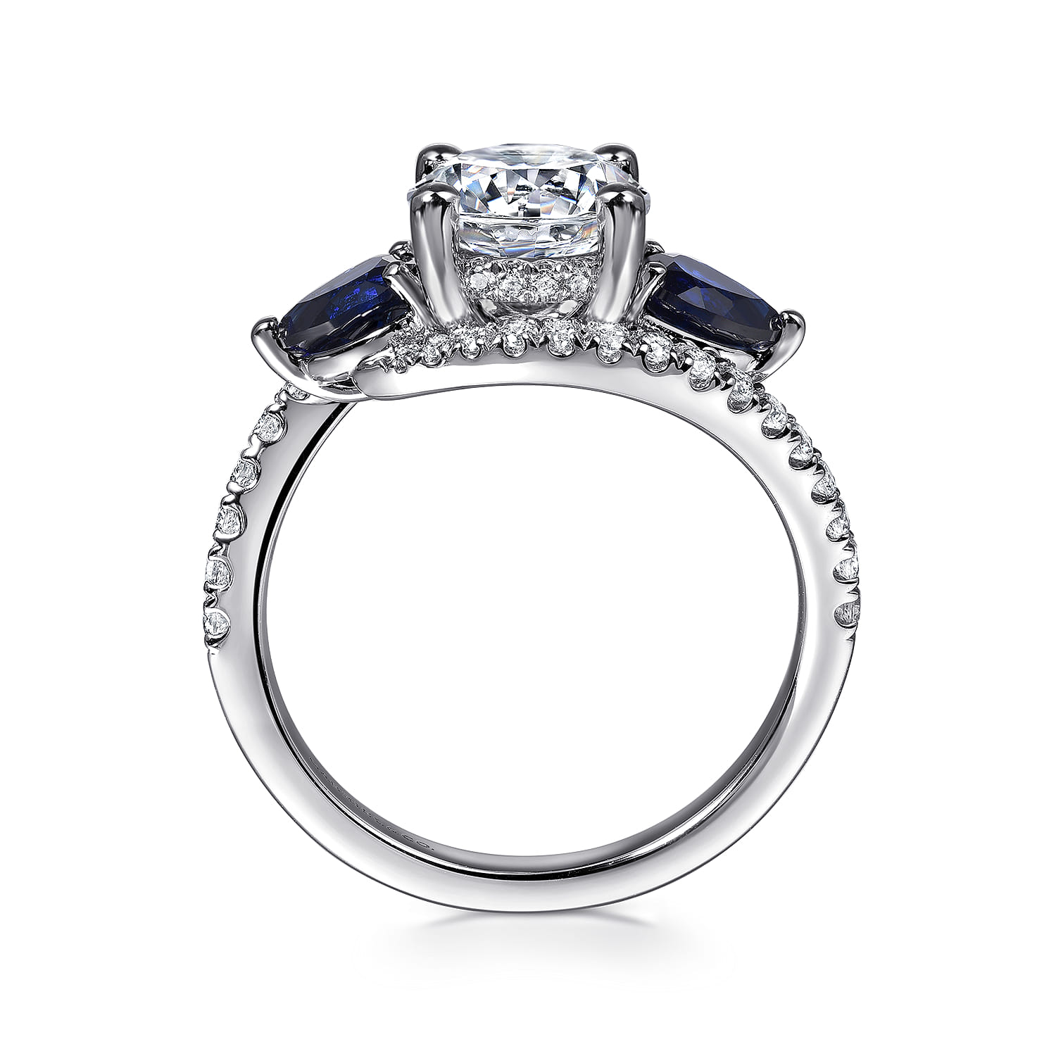 Estefania - 14K White Gold Round Three Stone Sapphire and Diamond Engagement Ring - 0.35 ct - Shot 2
