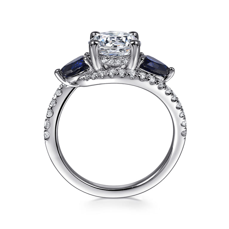 Estefania - 14K White Gold Round Three Stone Sapphire and Diamond Engagement Ring - 0.35 ct - Shot 2