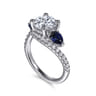 Estefania - 14K White Gold Round Three Stone Sapphire and Diamond Engagement Ring - 0.35 ct