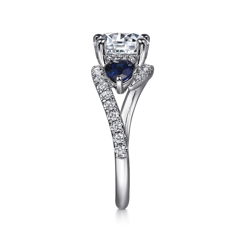 Estefania - 14K White Gold Round Three Stone Sapphire and Diamond Engagement Ring - 0.35 ct - Shot 5