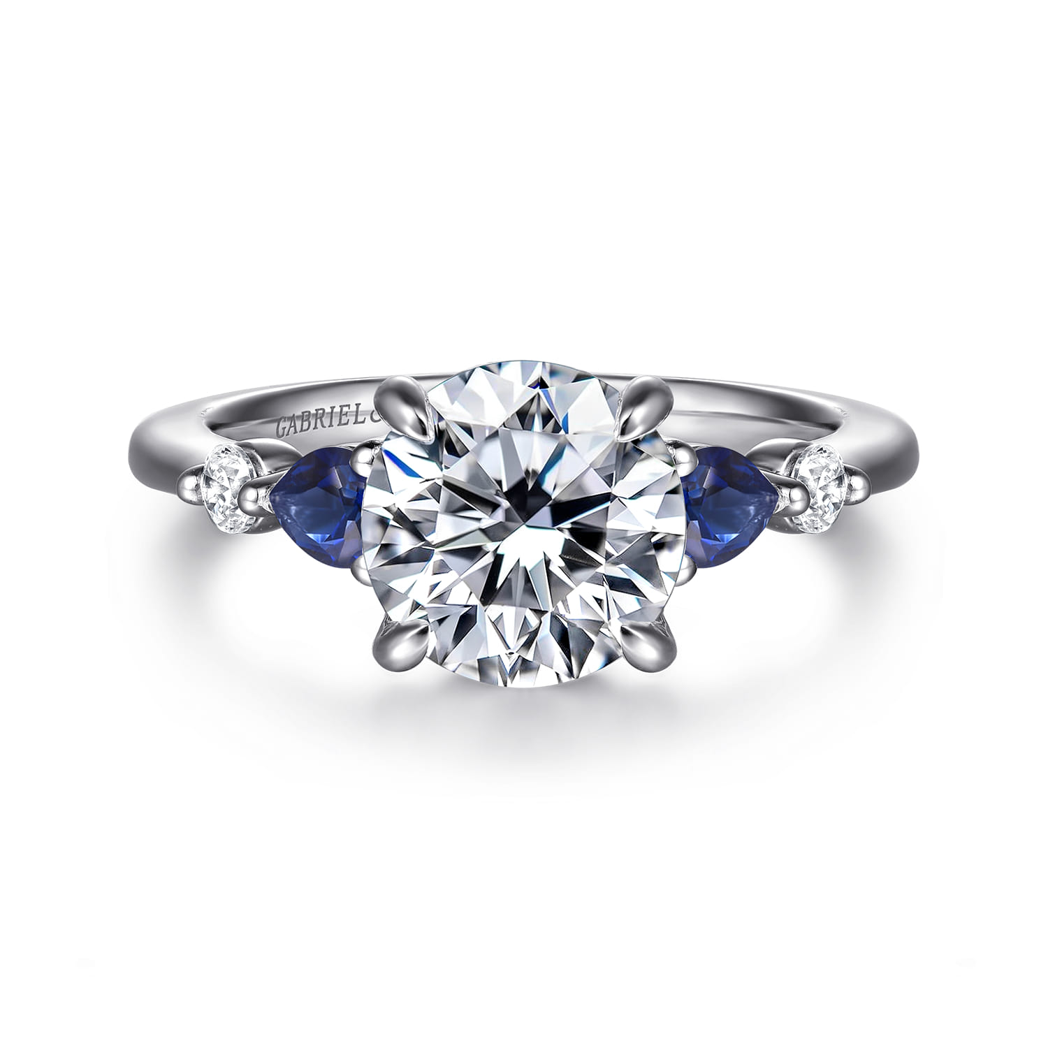 Kallie - 14K White Gold Round Diamond and Sapphire Engagement Ring - 0.15 ct - Shot 1