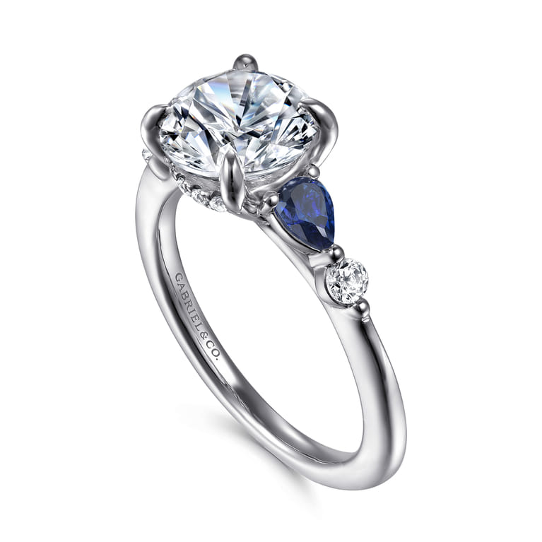 Kallie - 14K White Gold Round Diamond and Sapphire Engagement Ring - 0.15 ct - Shot 3
