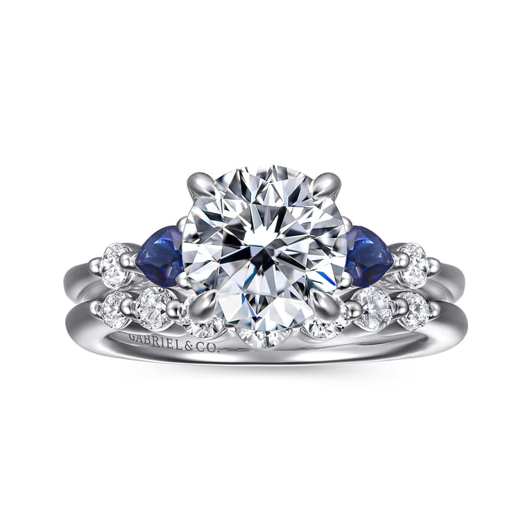 Kallie - 14K White Gold Round Diamond and Sapphire Engagement Ring - 0.15 ct - Shot 4