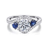 Demi - 14K White Gold Round Three Stone Sapphire and Diamond Engagement Ring - 0.19 ct