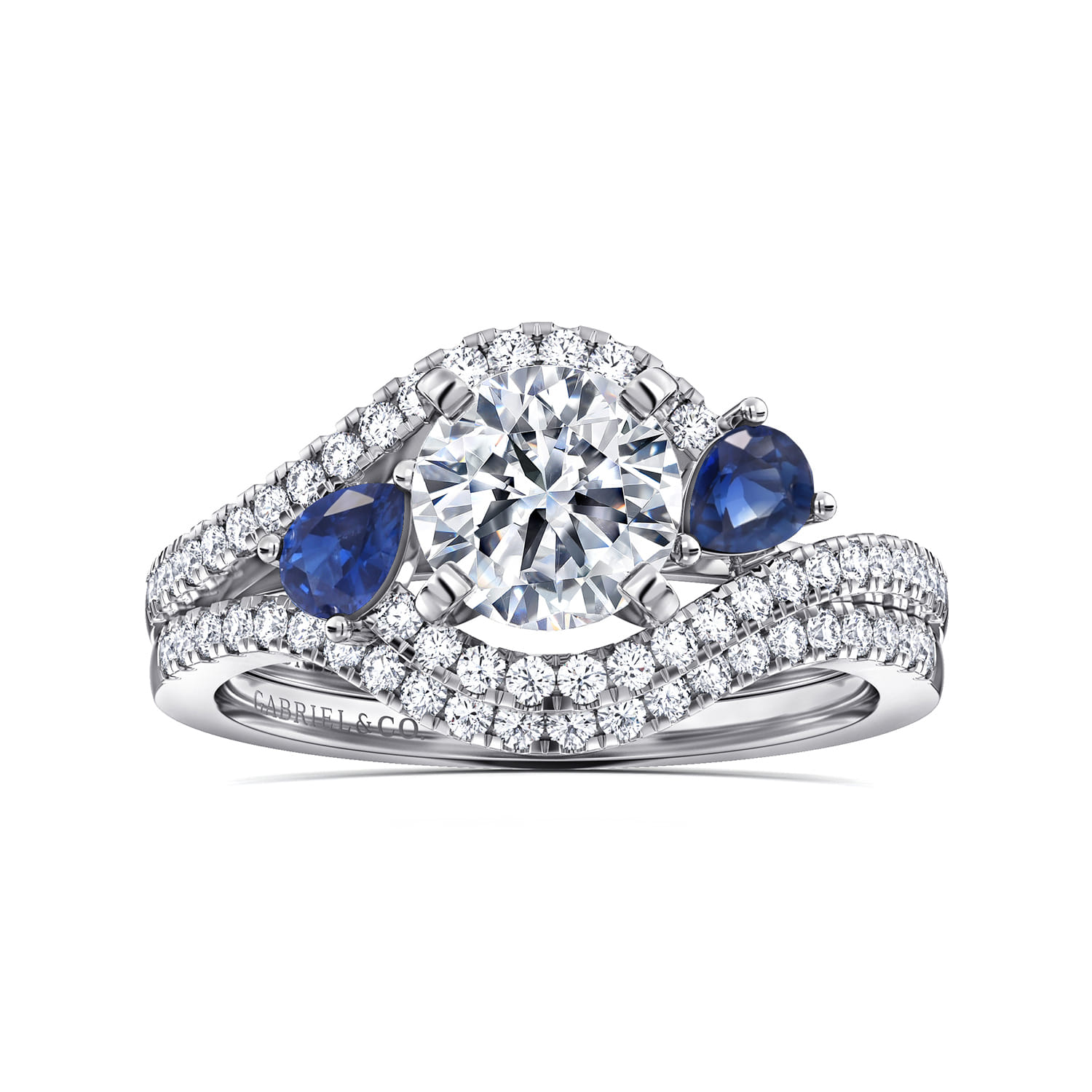Demi - 14K White Gold Round Three Stone Sapphire and Diamond Engagement Ring - 0.19 ct - Shot 4