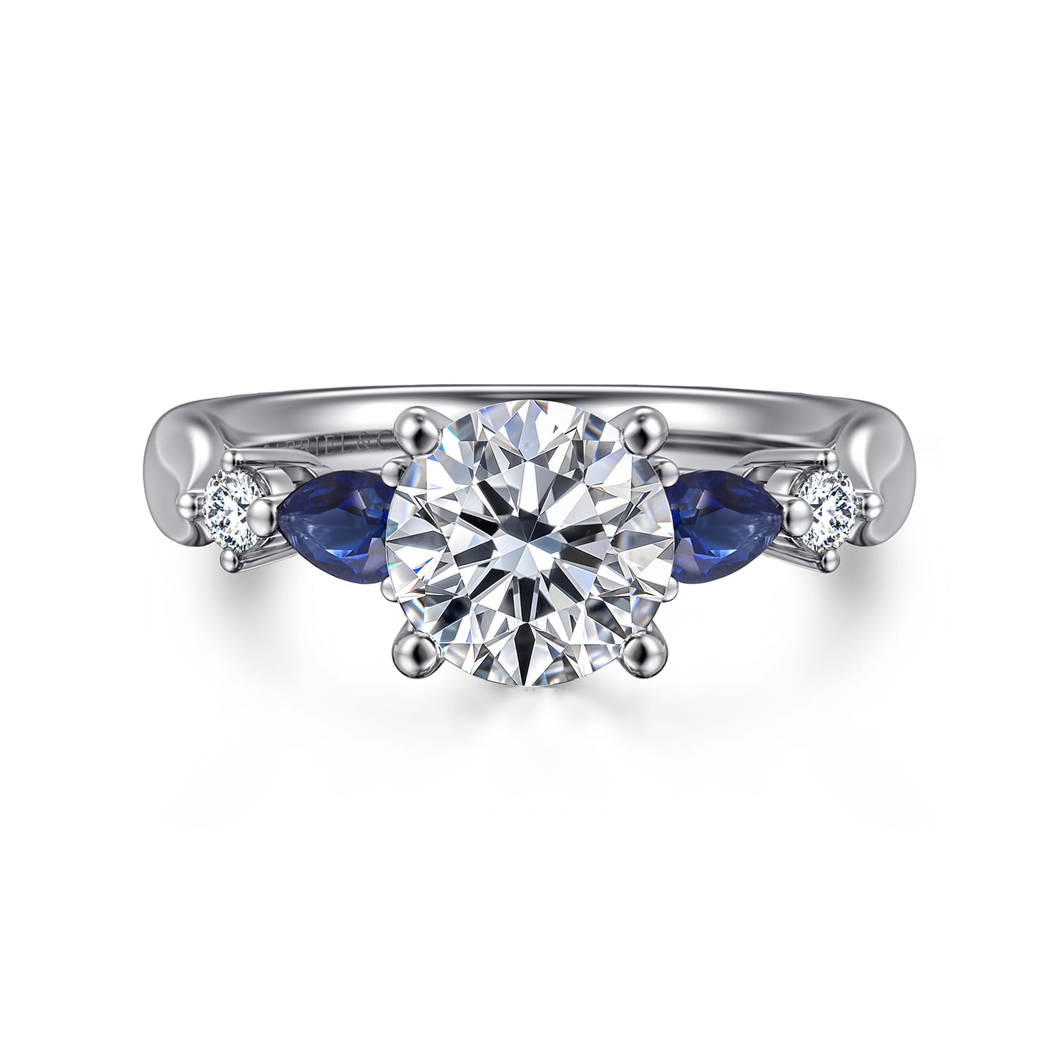 Carrie - 14K White Gold Round Five Stone Sapphire and Diamond Engagement Ring - 0.1 ct - Shot 1