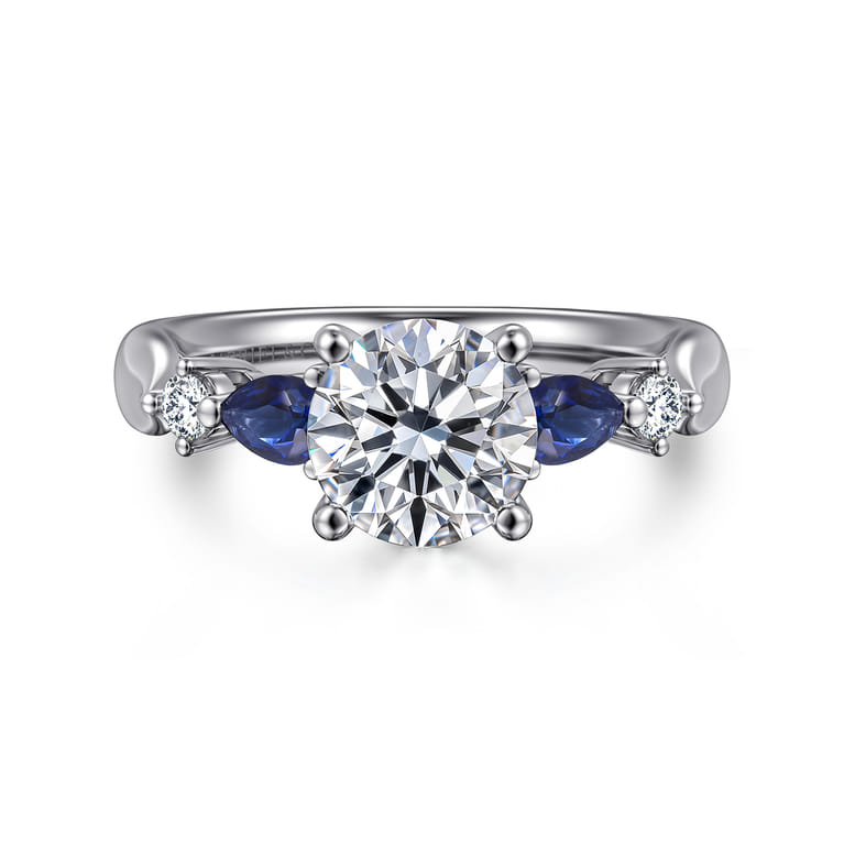Carrie - 14K White Gold Round Five Stone Sapphire and Diamond Engagement Ring - 0.1 ct - Shot 1