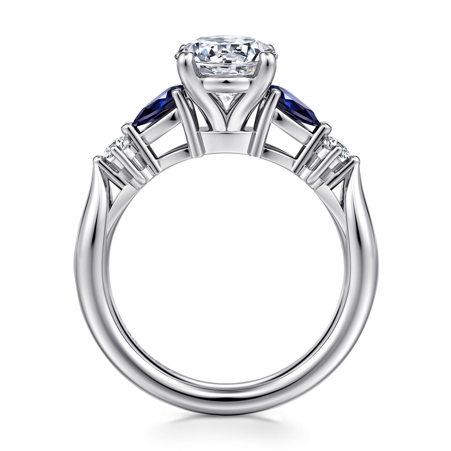 Carrie - 14K White Gold Round Five Stone Sapphire and Diamond Engagement Ring - 0.1 ct - Shot 2