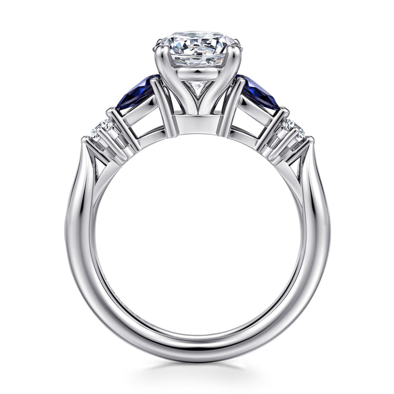 Carrie - 14K White Gold Round Five Stone Sapphire and Diamond Engagement Ring - 0.1 ct - Shot 2