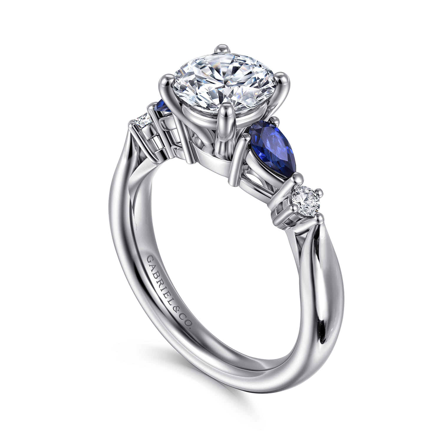 Carrie - 14K White Gold Round Five Stone Sapphire and Diamond Engagement Ring - 0.1 ct - Shot 3
