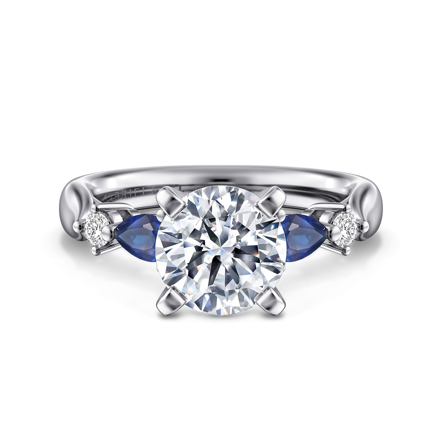 Carrie - 14K White Gold Round Five Stone Sapphire and Diamond Engagement Ring - 0.1 ct - Shot 1