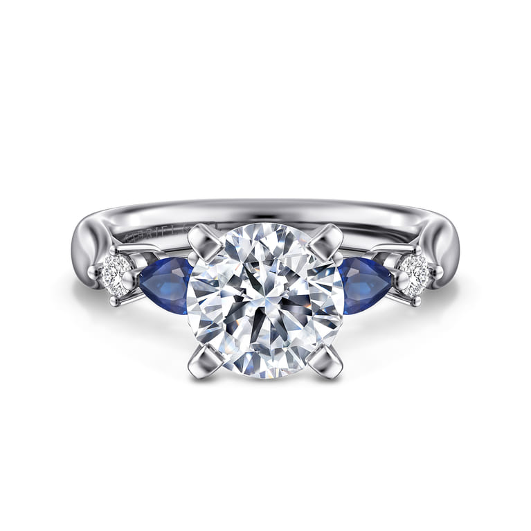 Carrie - 14K White Gold Round Five Stone Sapphire and Diamond Engagement Ring - 0.1 ct - Shot 1