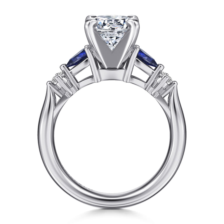 Carrie - 14K White Gold Round Five Stone Sapphire and Diamond Engagement Ring - 0.1 ct - Shot 2