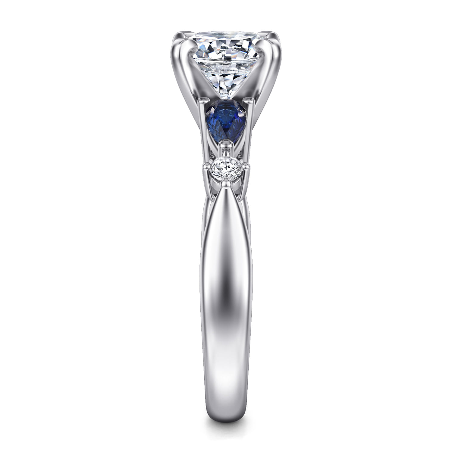 Carrie - 14K White Gold Round Five Stone Sapphire and Diamond Engagement Ring - 0.1 ct - Shot 5