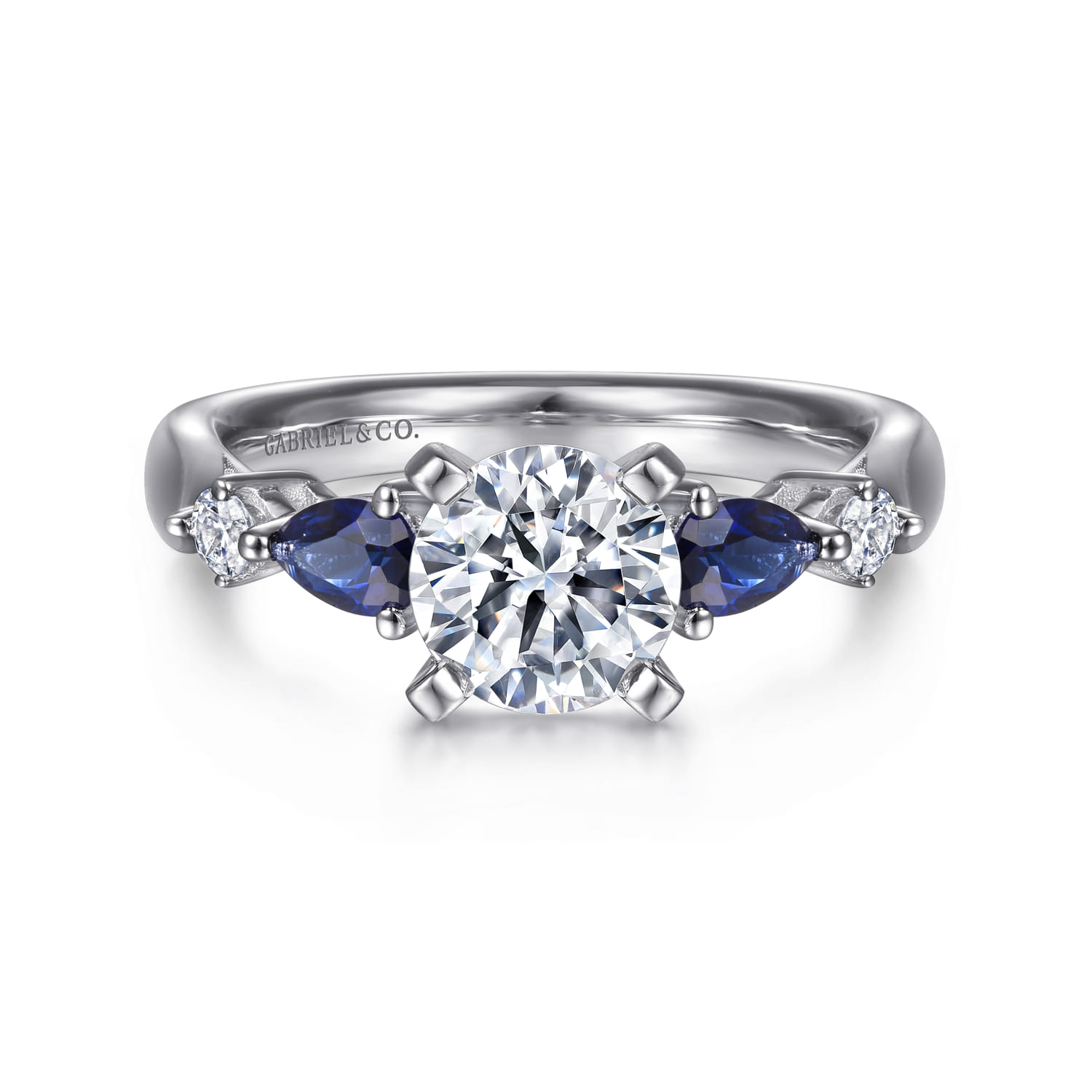 Carrie - 14K White Gold Round Five Stone Sapphire and Diamond Engagement Ring - 0.1 ct - Shot 1