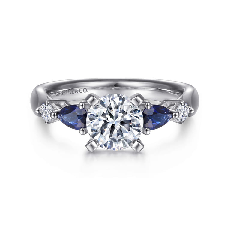 Carrie - 14K White Gold Round Five Stone Sapphire and Diamond Engagement Ring - 0.1 ct - Shot 1