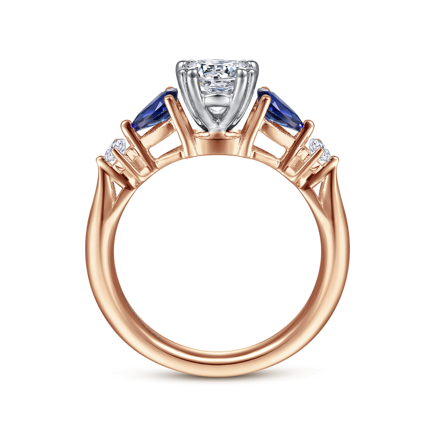 Carrie - 14K White-Rose Gold Oval Five Stone Sapphire and Diamond Engagement Ring - 0.1 ct - Shot 2