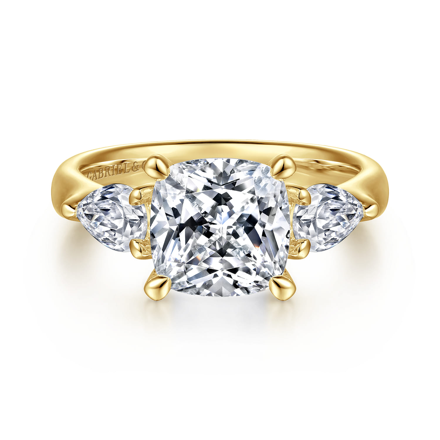 Anabelle - 14K Yellow Gold Cushion Cut Three Stone Diamond Engagement Ring - 0.75 ct - Shot 1