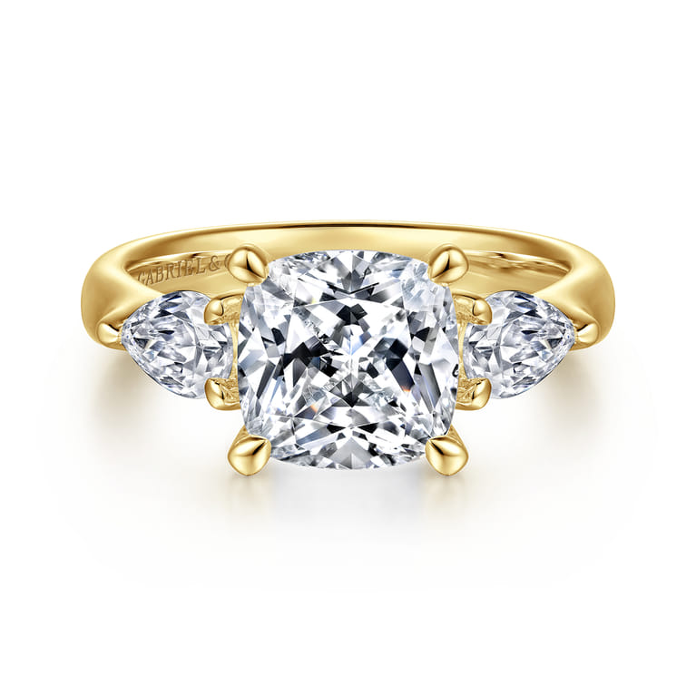 Anabelle - 14K Yellow Gold Cushion Cut Three Stone Diamond Engagement Ring - 0.75 ct - Shot 1