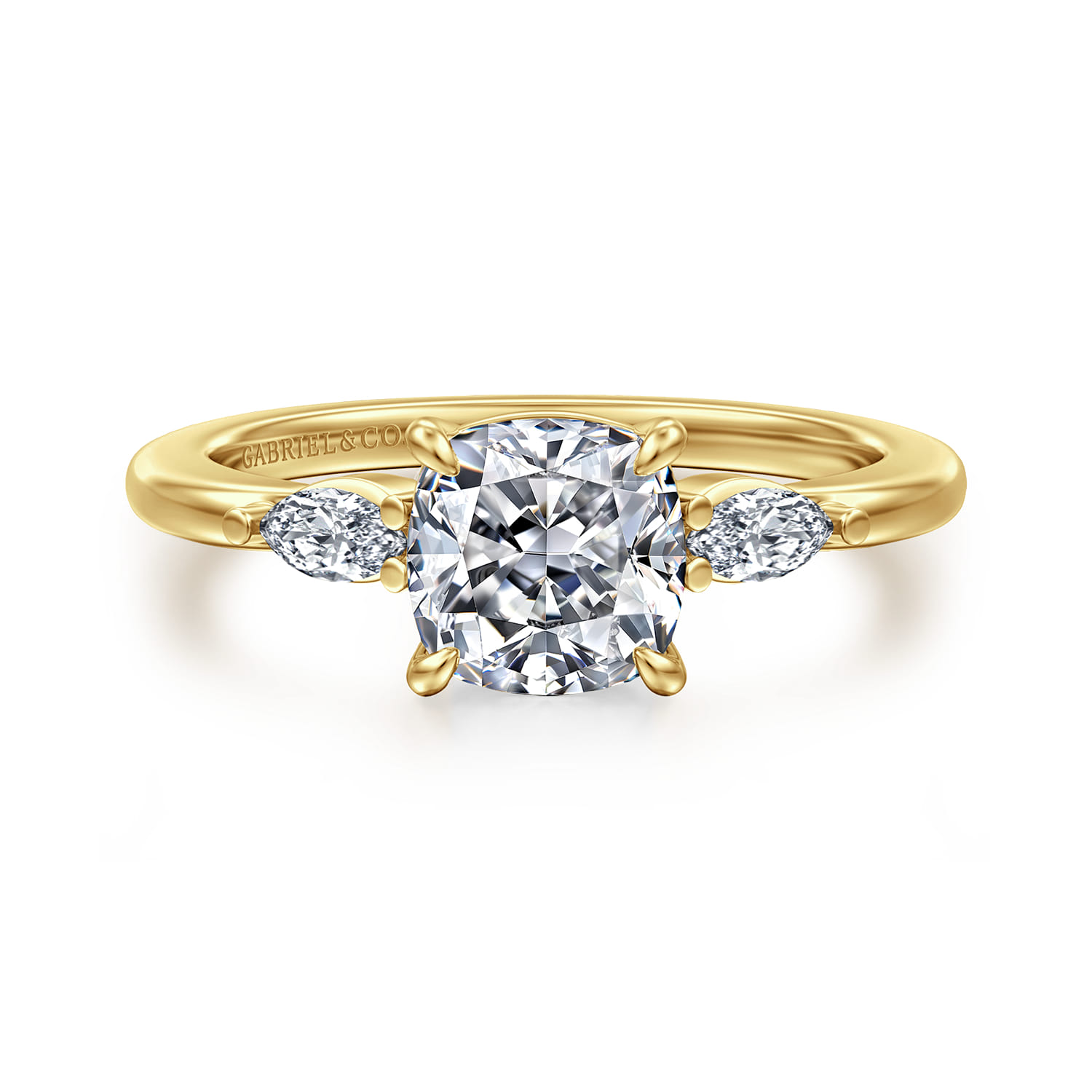Dela - 14K Yellow Gold Cushion Cut Three Stone Diamond Engagement Ring - 0.17 ct - Shot 1