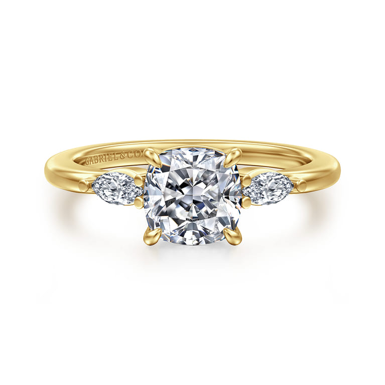 Dela - 14K Yellow Gold Cushion Cut Three Stone Diamond Engagement Ring - 0.17 ct - Shot 1