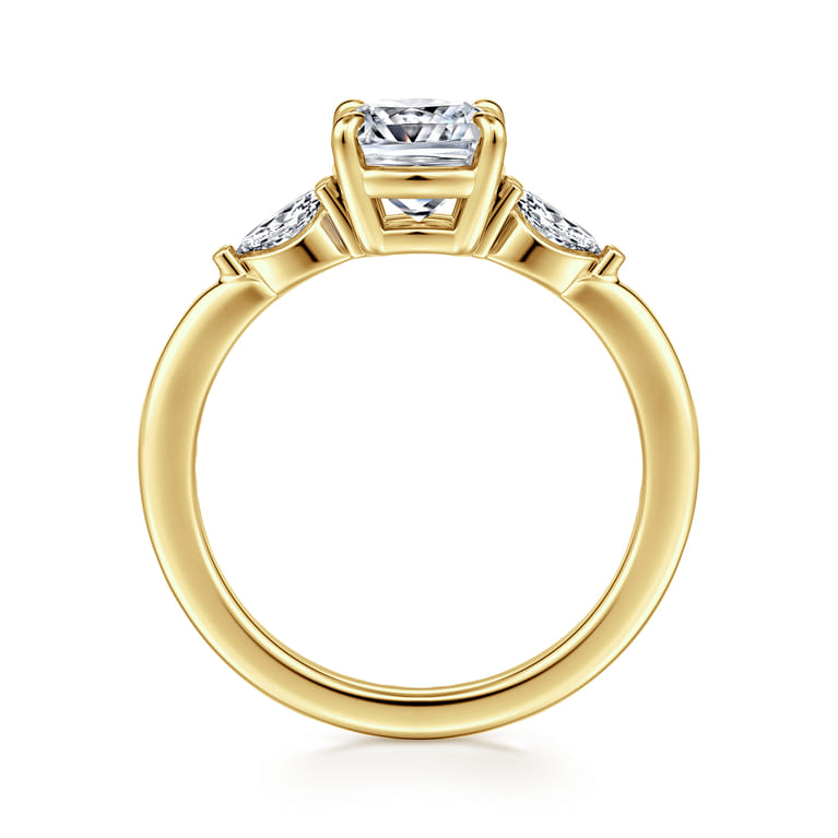 Dela - 14K Yellow Gold Cushion Cut Three Stone Diamond Engagement Ring - 0.17 ct - Shot 2