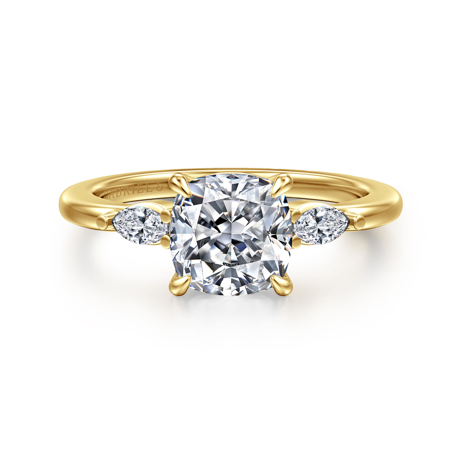Dela - 14K Yellow Gold Cushion Cut Three Stone Diamond Engagement Ring - 0.17 ct - Shot 1