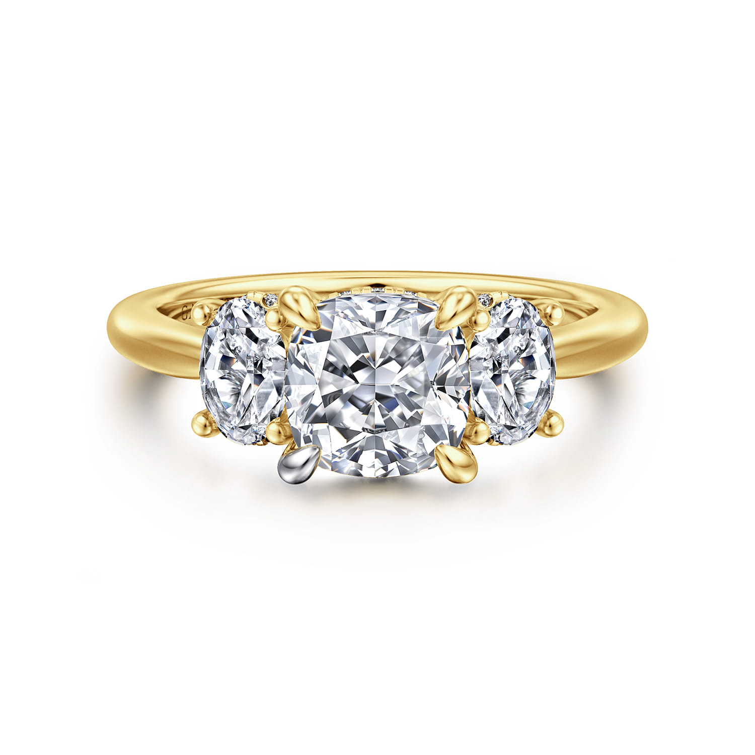 Charisa - 14K Yellow Gold Cushion Cut Three Stone Diamond Engagement Ring - 0.7 ct - Shot 1