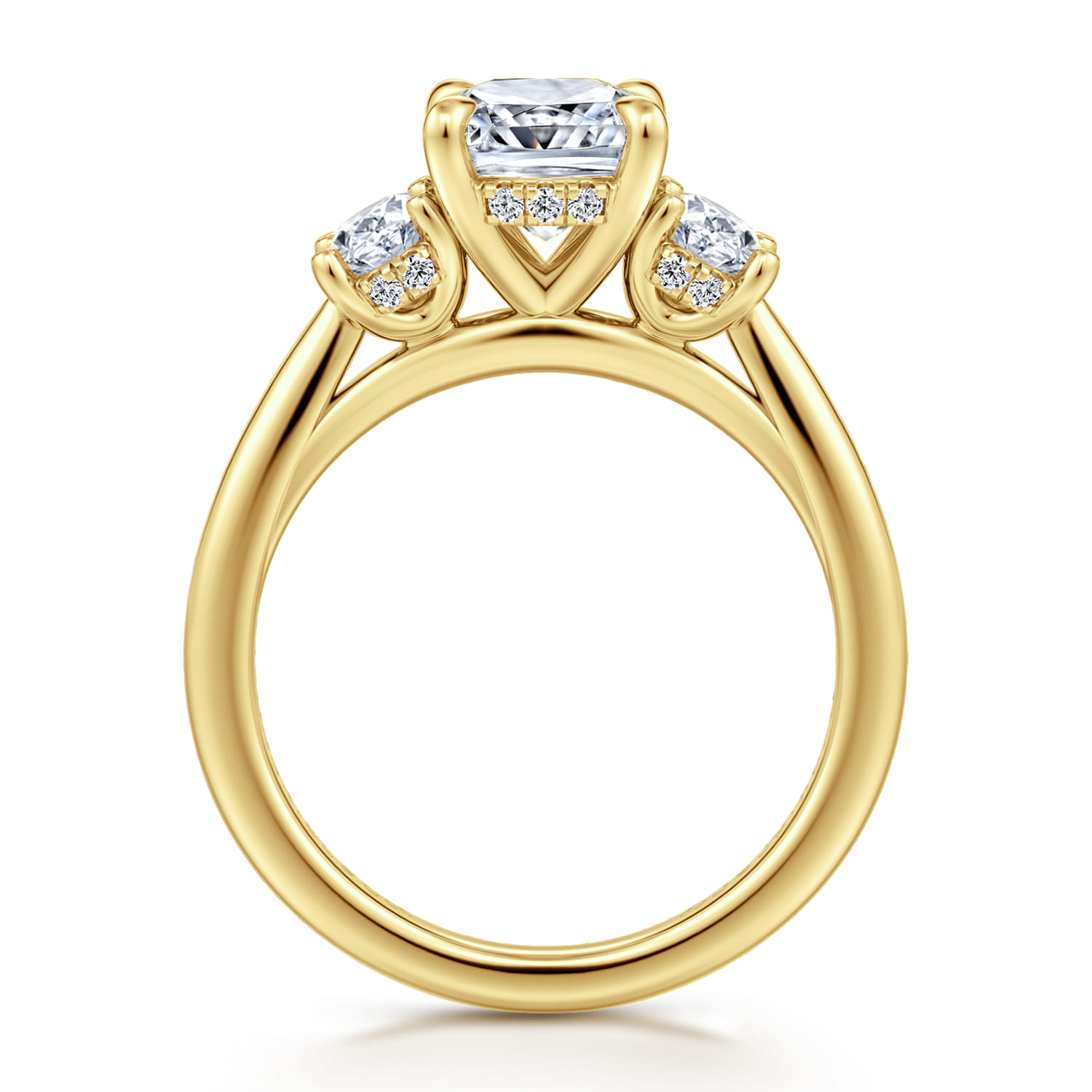 Charisa - 14K Yellow Gold Cushion Cut Three Stone Diamond Engagement Ring - 0.7 ct - Shot 2