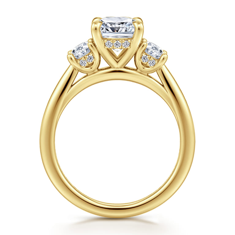 Charisa - 14K Yellow Gold Cushion Cut Three Stone Diamond Engagement Ring - 0.7 ct - Shot 2