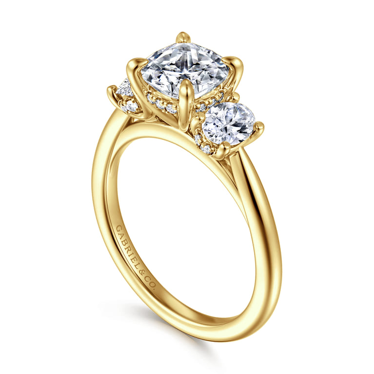 Charisa - 14K Yellow Gold Cushion Cut Three Stone Diamond Engagement Ring - 0.7 ct - Shot 3