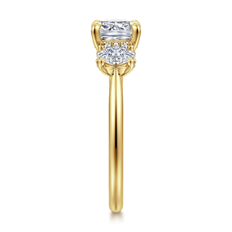 Charisa - 14K Yellow Gold Cushion Cut Three Stone Diamond Engagement Ring - 0.7 ct - Shot 4
