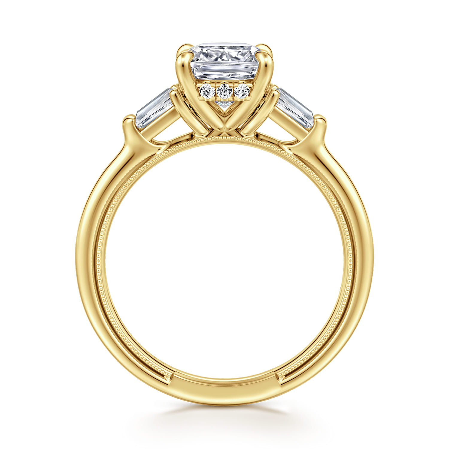 Feana - 14K Yellow Gold Cushion Cut Three Stone Diamond Engagement Ring - 0.35 ct - Shot 2