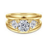 Danni - 14K Yellow Gold Cushion Cut Three Stone Diamond Engagement Ring - 0.75 ct