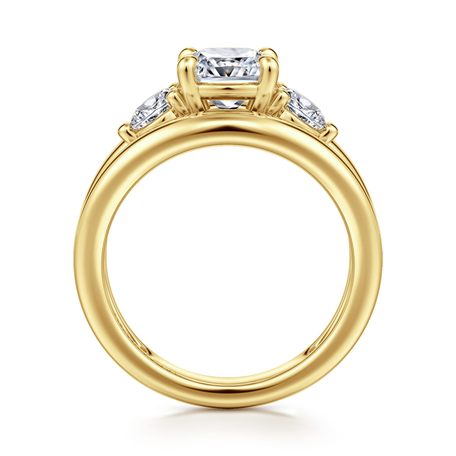 Danni - 14K Yellow Gold Cushion Cut Three Stone Diamond Engagement Ring - 0.75 ct - Shot 2