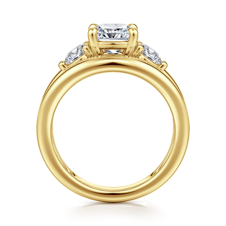 Danni - 14K Yellow Gold Cushion Cut Three Stone Diamond Engagement Ring - 0.75 ct - Shot 2